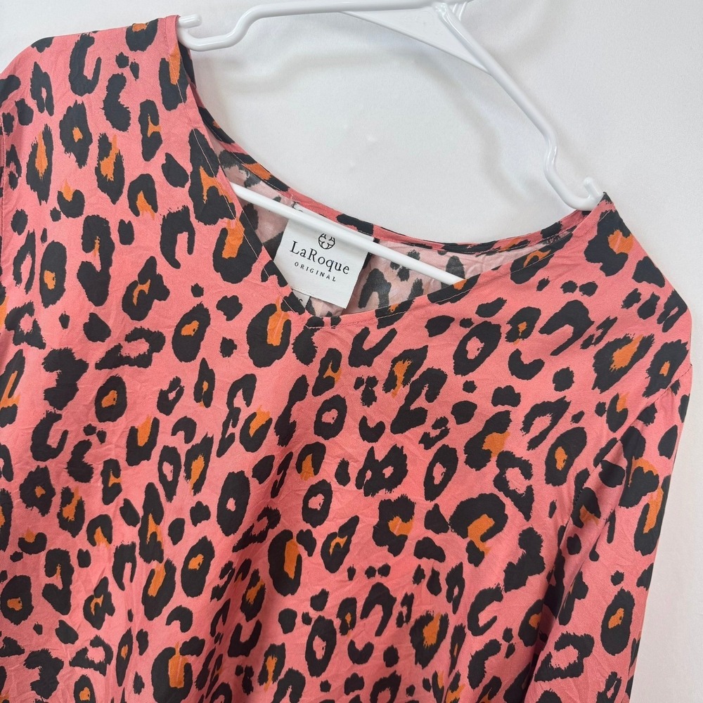 LaRoque Original Pink Leopard Print V-Neck Bell Sleeve High-Low Blouse OS